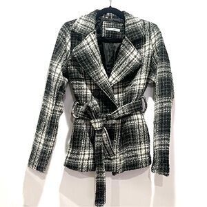 Detachable Faux Fur Trim Plaid Check Pea Coat - Maurice’s - Size M
